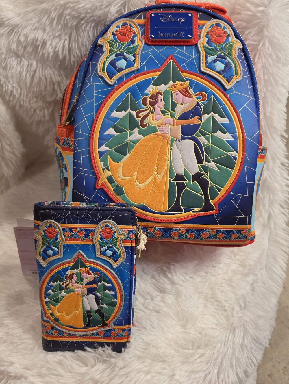 Loungefly Beauty and the Beast Stained Glass backpack & Wallet Set
